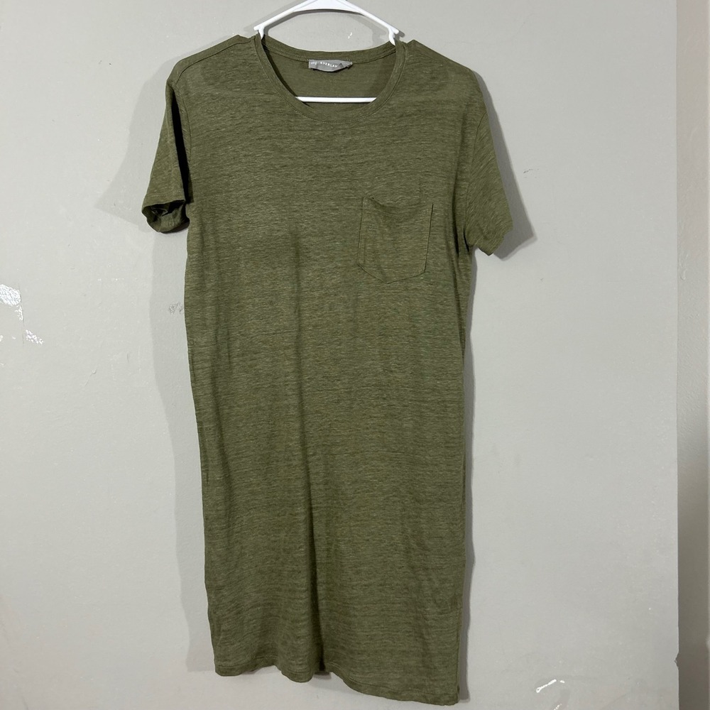 EVERLANE Olive Green Linen Blend Pocket TShirt Dress Petite Size S